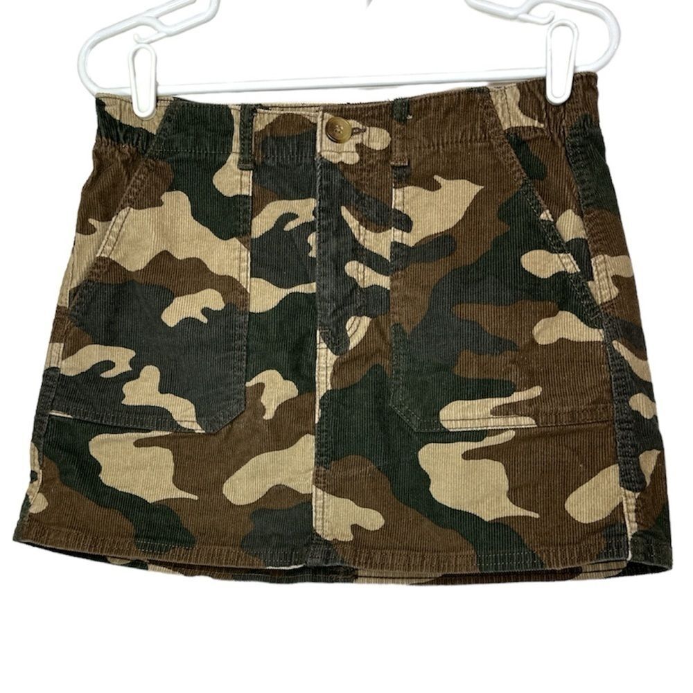 American Eagle Camo Corduroy Mini Skirt Womens 4 Y2K Utility Cargo
